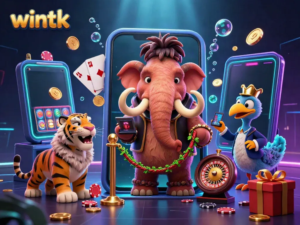 Wintk brings excitement with a mammoth bouncer, saber-tooth VIP, and dodo doorman in a casino setting.