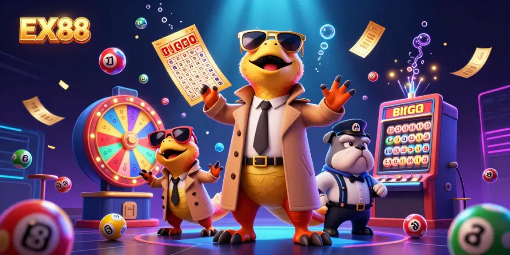 Raptors disguised as a person at a VIP casino showcasing EX 88 gaming excitement with lottery elements.