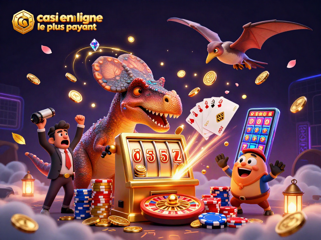 Profitez du casino en ligne le plus payant avec un pachycephalosaurus et un manager de casino dans une scène dynamique.