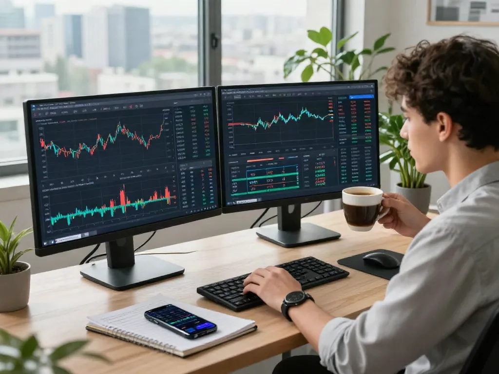 Interface de trading assistée par IA sur la-couponeau.com, utilisateur analysant des données de marché en temps réel.