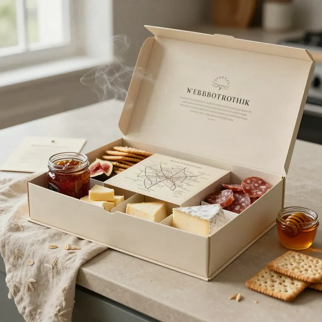 Coffret apéro sucré-salé avec confiture de figue, fromages, crackers, saucisson et miel.