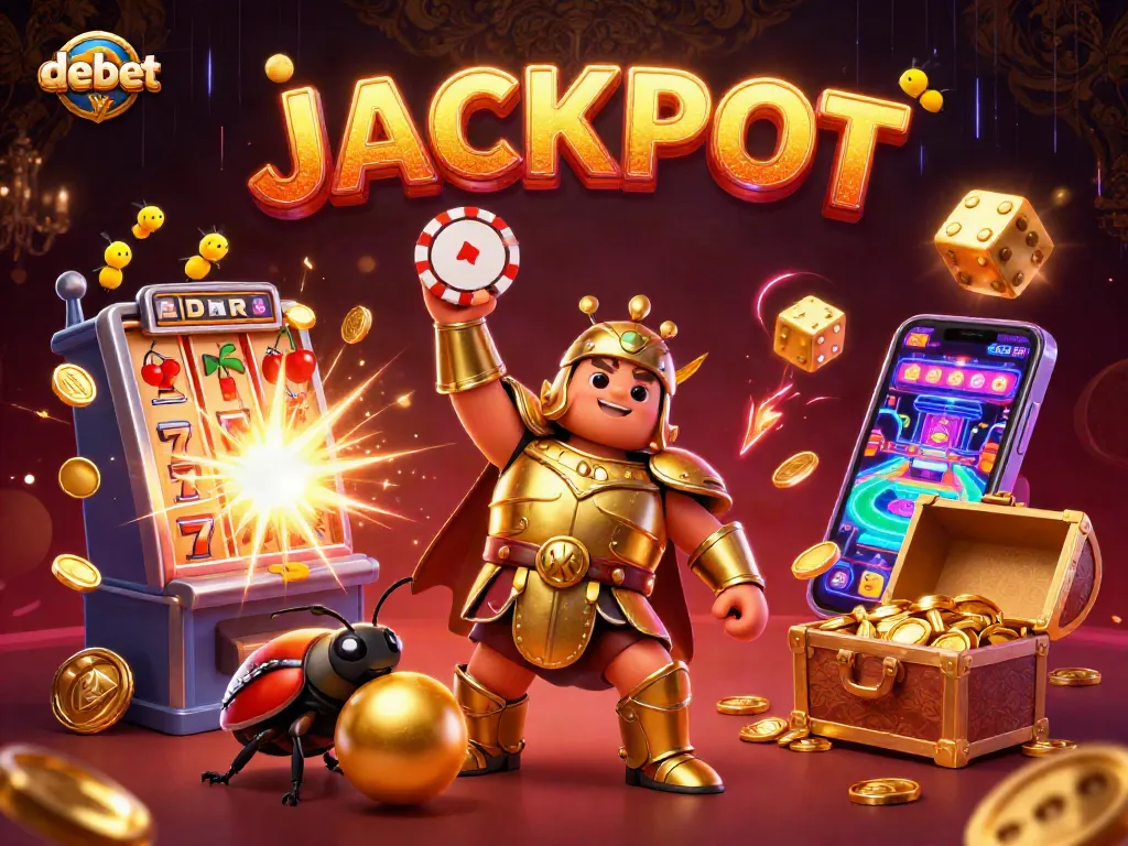 Engage with debet's thrilling casino action featuring a victorious beetle and jackpot elements.