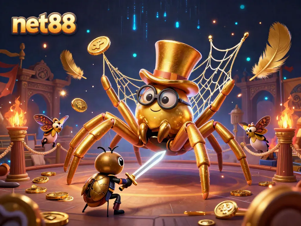 Engage in thrilling casino action with net88 in a vibrant fantasy setting filled with gold coins and dynamic characters.